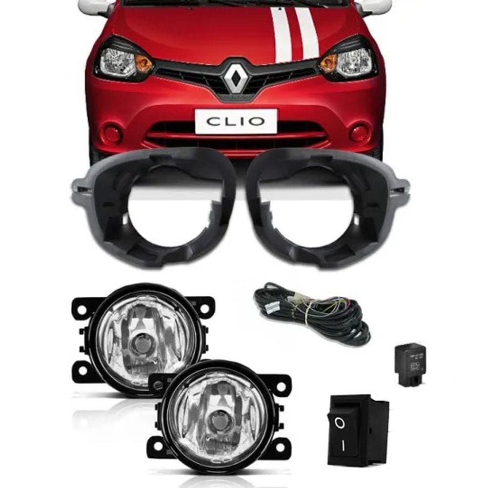 Kit Farol de Milha Neblina Renault Clio 2013 2014 2015 2016 + Base Para Fixação - Interruptor Alternativo