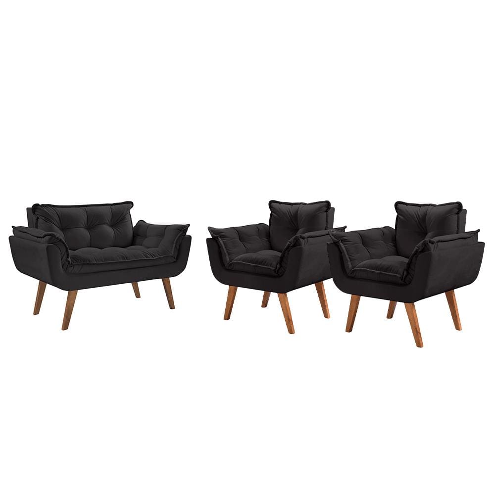 Conjunto Poltronas Opalla 1 Namoradeira e 2 Poltronas de 1 Lugar Pés em Madeira