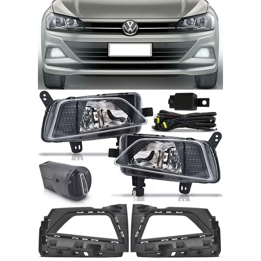 Kit Farol de Milha Neblina Vw Virtus e Novo Polo 2018 2019 2020 2021 2022