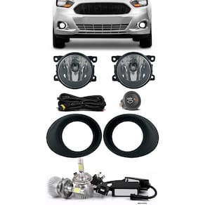 Kit Farol de Milha Neblina Ford Novo Ka 2015 2016 2017 2018 2019 2020 2021 + Kit Lâmpada Super LED 6000K - Botão Alternativo