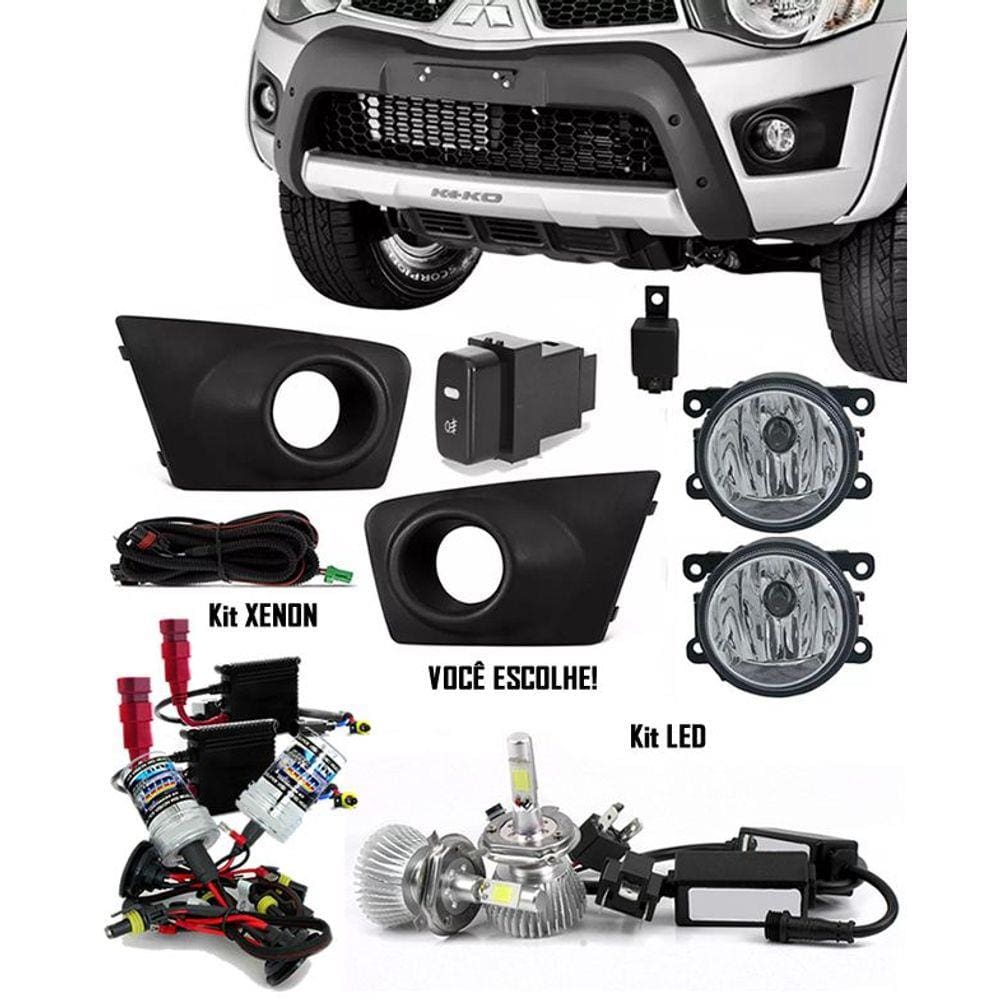 Kit Farol de Milha Neblina Mitsubishi L200 Triton 2011 2012 2013 2014 2015 + Kit Xenon 6000K / 8000K ou Kit Lâmpada Super LED 6000K
