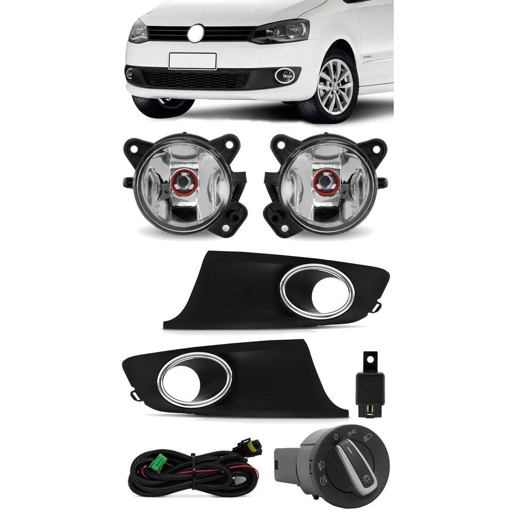 Kit Farol de Milha Neblina Vw Fox e Spacefox 2010 2011 2012 2013 2014 - Botão Painel Redondo