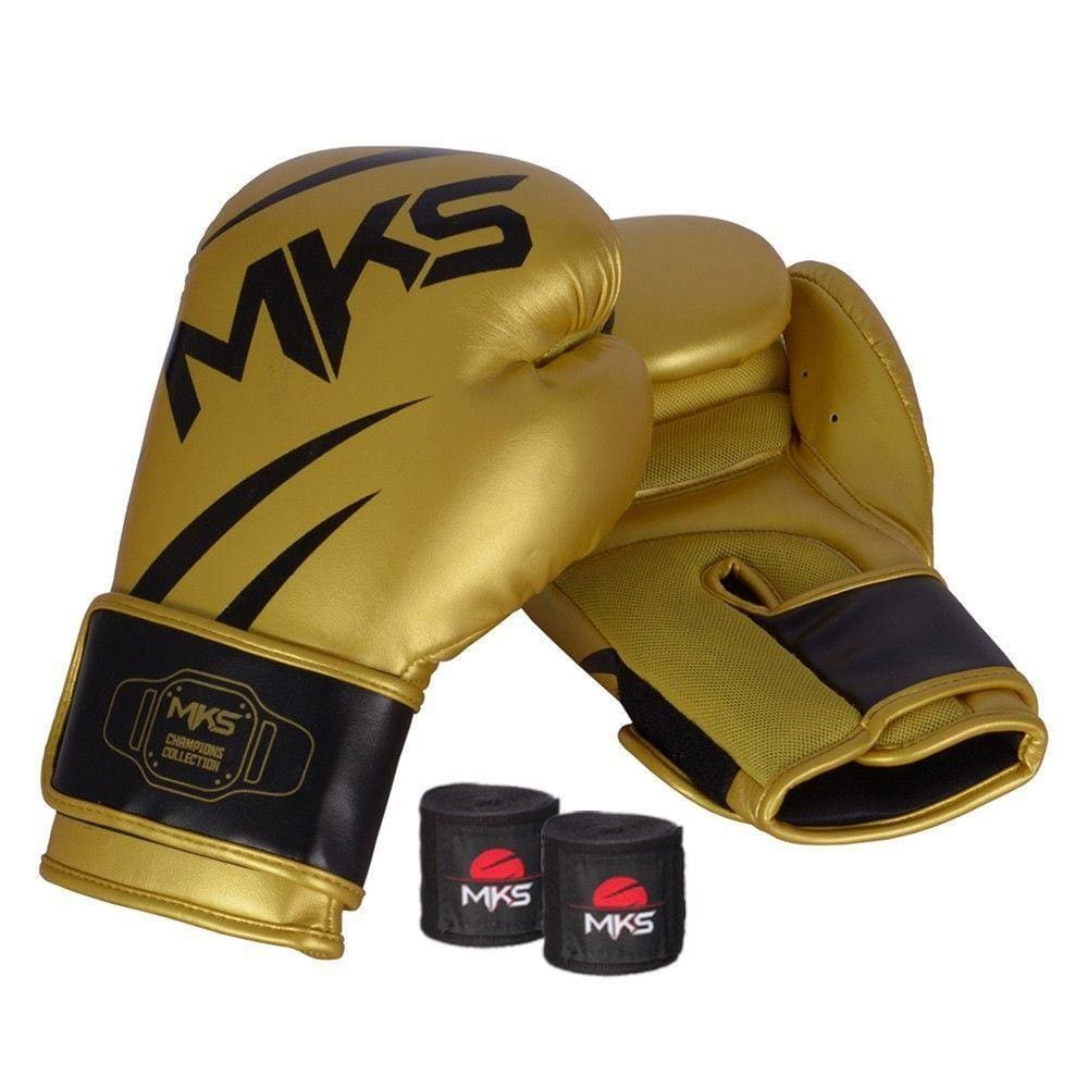 Kit Luva de Boxe Mks e Bandagem 2,55m Dourado 10 Oz