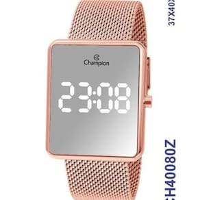Relogio Champion Dourado Quadrado Espelhado Led Branca Ch40080z