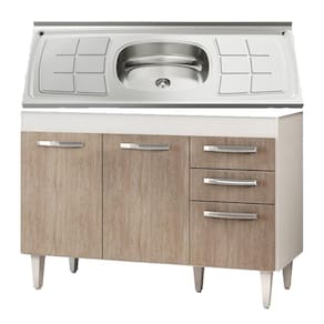 Balcão Gabinete Suécia e Pia Inox 120cm 3 Portas