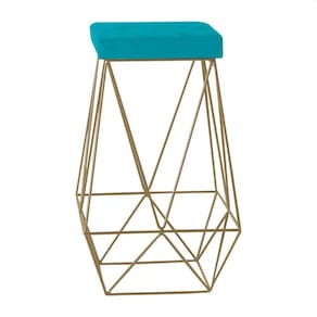 Banqueta Decorativa Kathy Base Gold Suede Turquesa Gran Belo