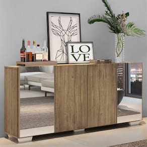 Aparador Buffet c/ Espelho e Pés Quadrados Vegas Multimóveis Rustic/Branco