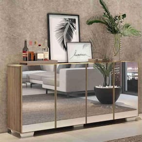 Aparador Buffet 4 portas c/ Espelho e Pés Quadrados Vegas Multimóveis Rustic/Branco