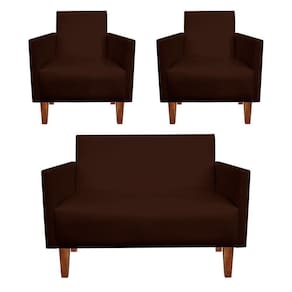 Kit Namoradeira e 2 Poltronas Jade Corino Marrom Pé Castanho