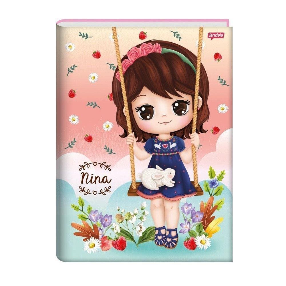 Caderno Costurado Jandáia Universitário Capa Dura, Nina, 80 Folhas - Embalagem com 5 Unidades