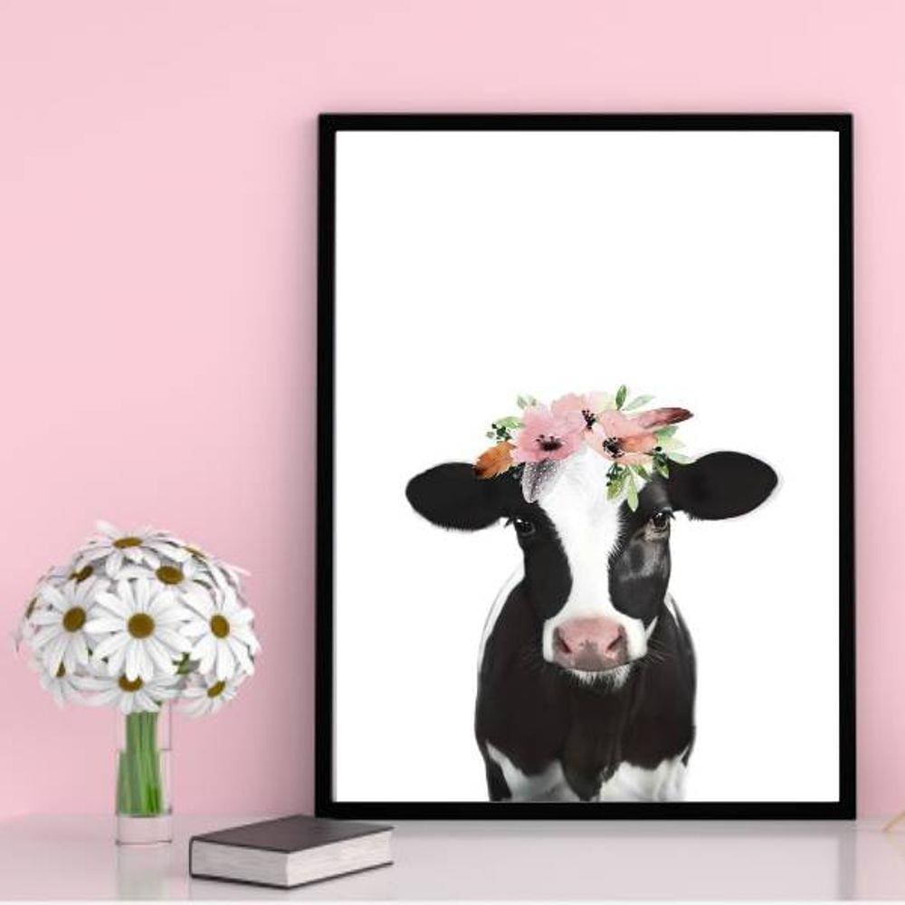 Quadro Decorativo Vaca Flores