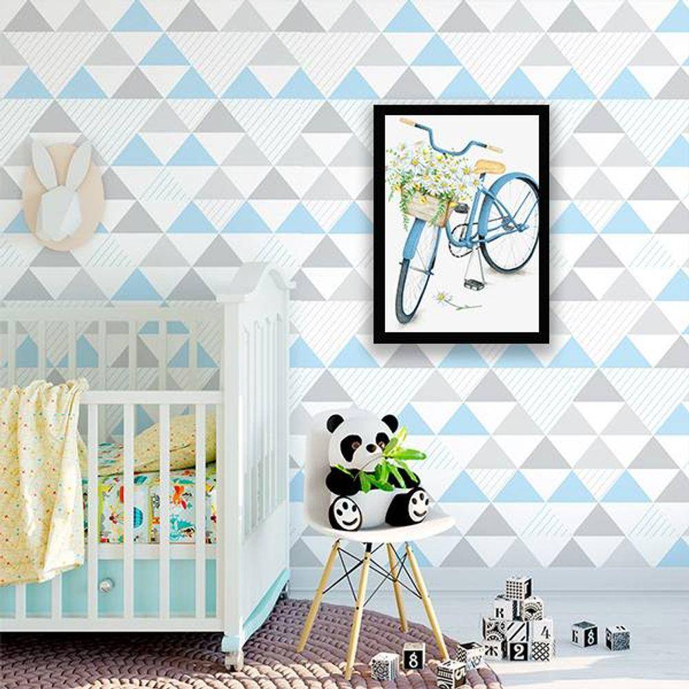 Quadro Decorativo Bicicleta Azul com Flores