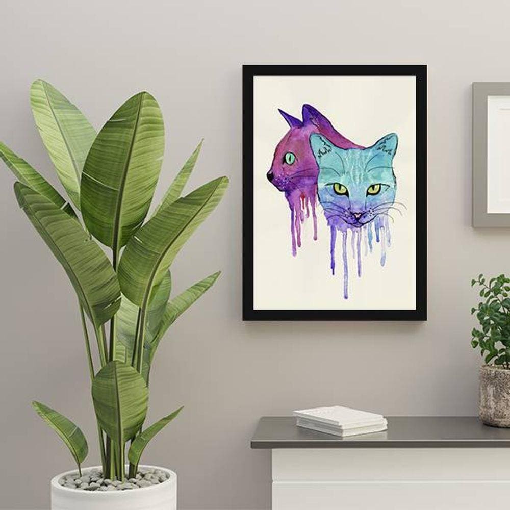 Quadro Decorativo Decorativo Gato Estilo Aquarela