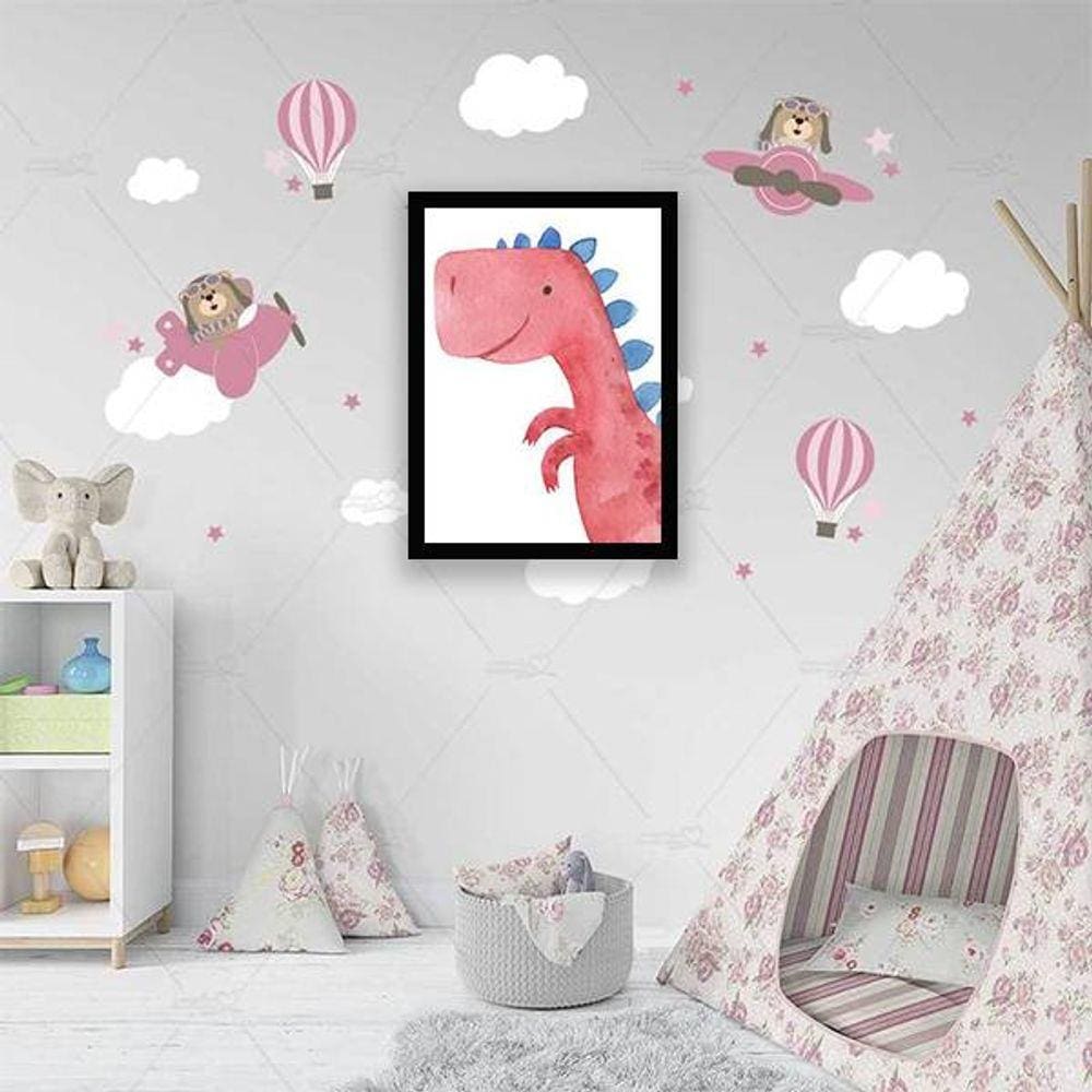 Quadro Decorativo Decorativo Infantil Dinossauro Rosa