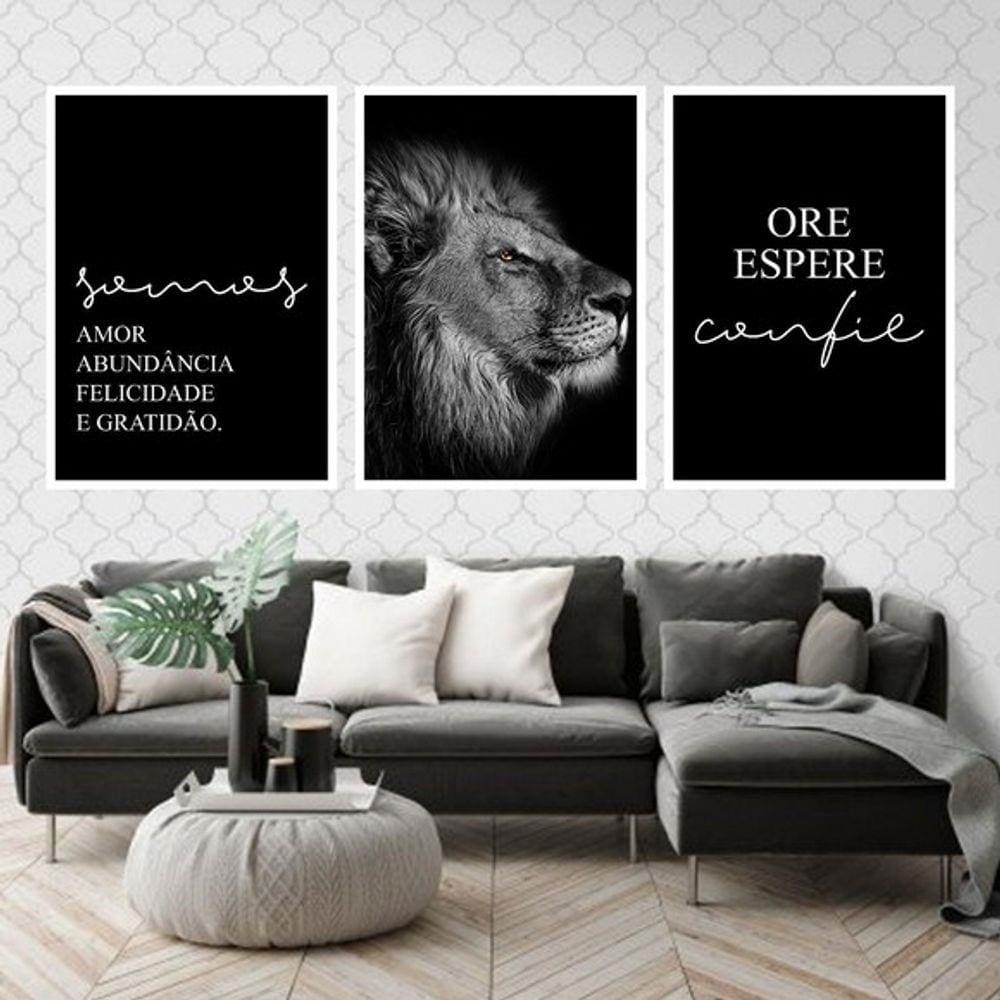 Kit 3 Quadros Decorativos Somos Amor - Leão