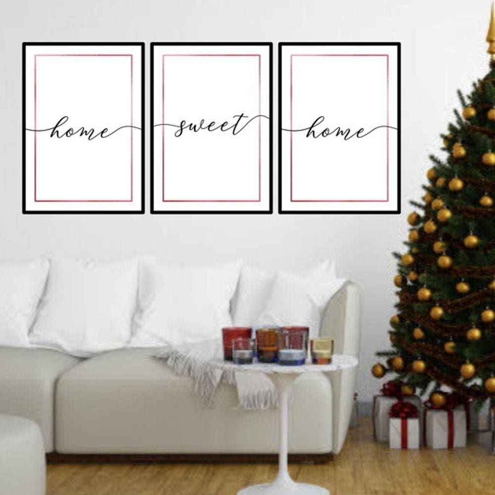Kit 3 Quadros Decorativos Home Sweet Home - Rosê