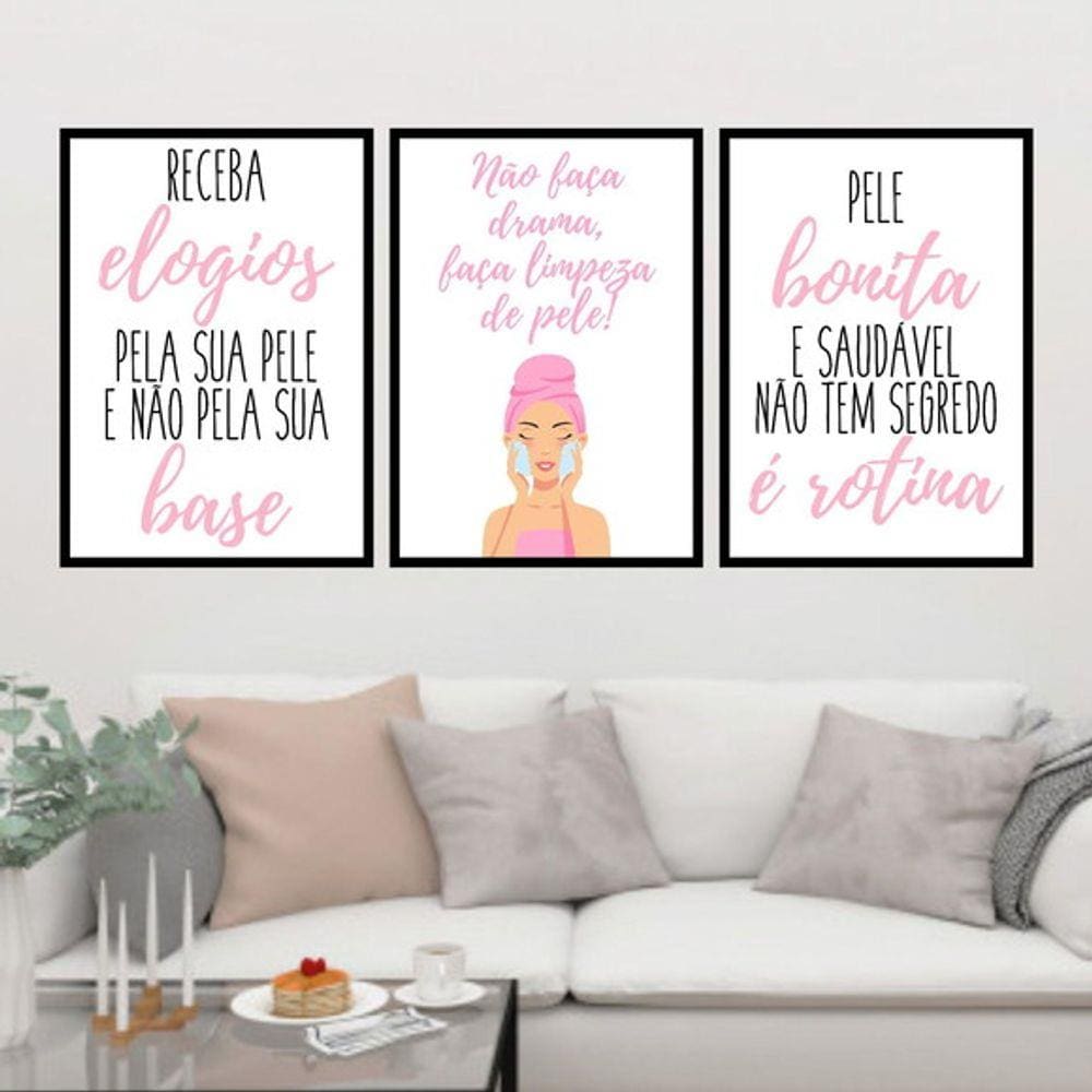 Kit 3 Quadros Decorativos Limpeza de Pele