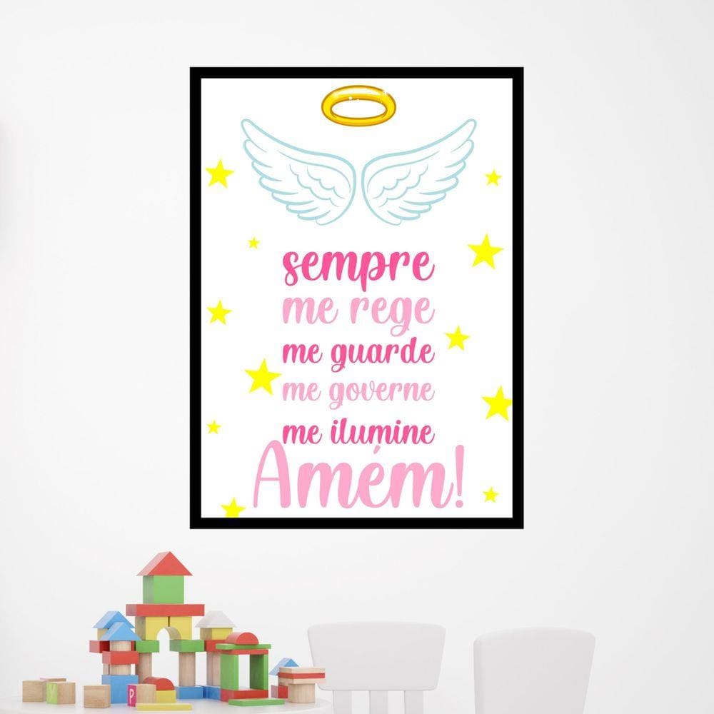 Quadro Decorativo Oração - Anjo da Guarda Rosa