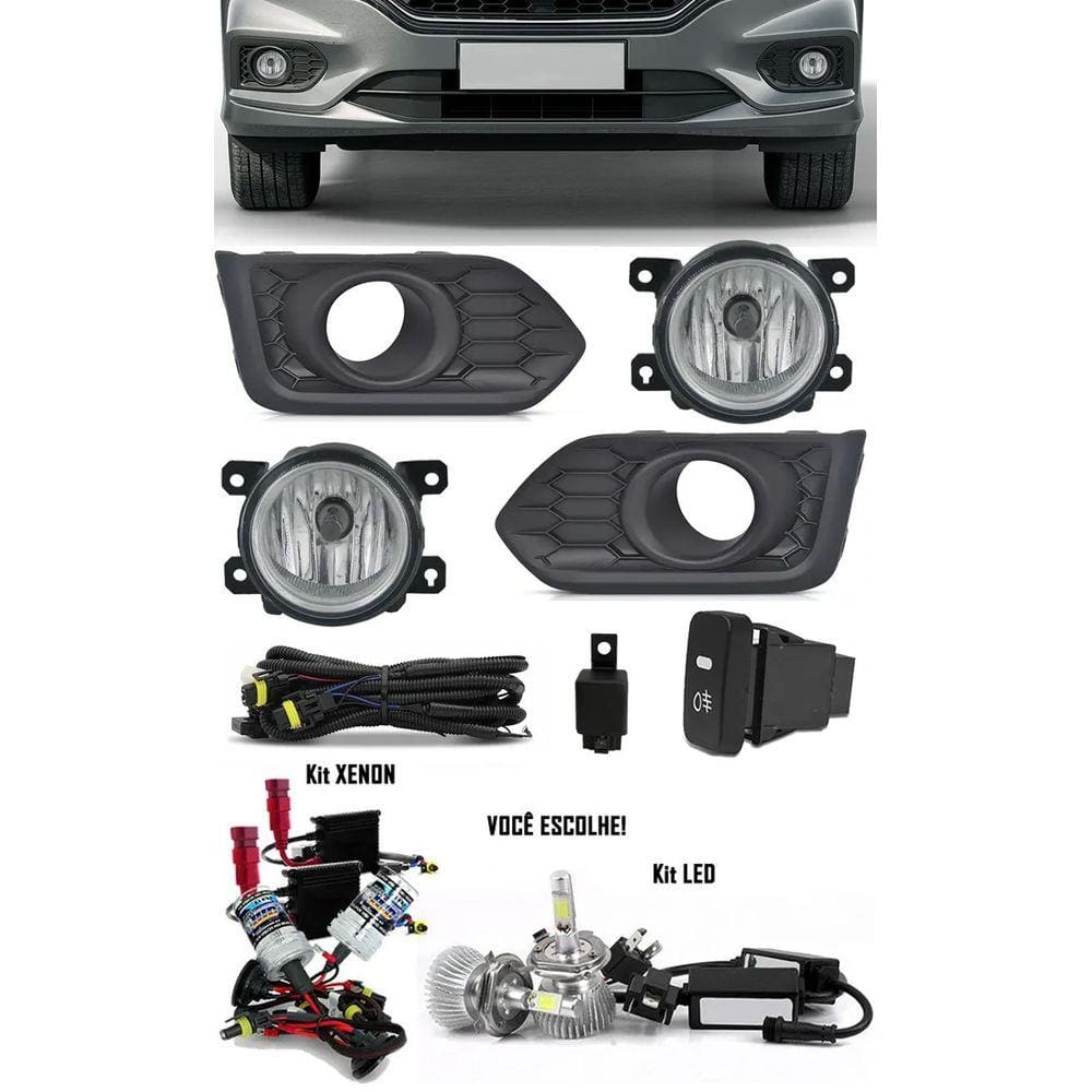 Kit Farol de Milha Neblina Honda City 2018 2019 2020 Moldura Preta + Kit Xenon 6000K / 8000K ou Kit Lâmpada Super LED 6000K