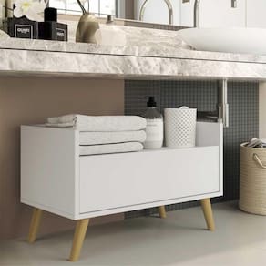Gabinete Armário Banheiro 60 cm c/ Pés Retrô Multimóveis Branco/Natural