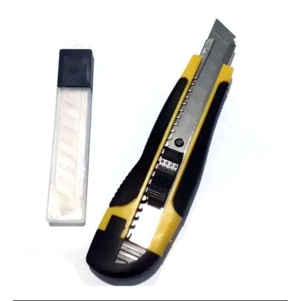 Estilete Profissional 18Mm Emborrachado Com Refil 5 Lâminas