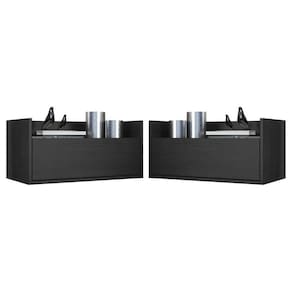 Kit c/ 2 Mesas de Cabeceira 60 cm Suspensa Multimóveis Preta