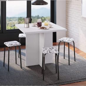 Conjunto Mesa e 4 Bancos Estofados Verona Bona Vita Móveis Branco/Preto