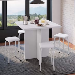 Conjunto Mesa e 4 Bancos Estofados Verona Bona Vita Móveis Branco