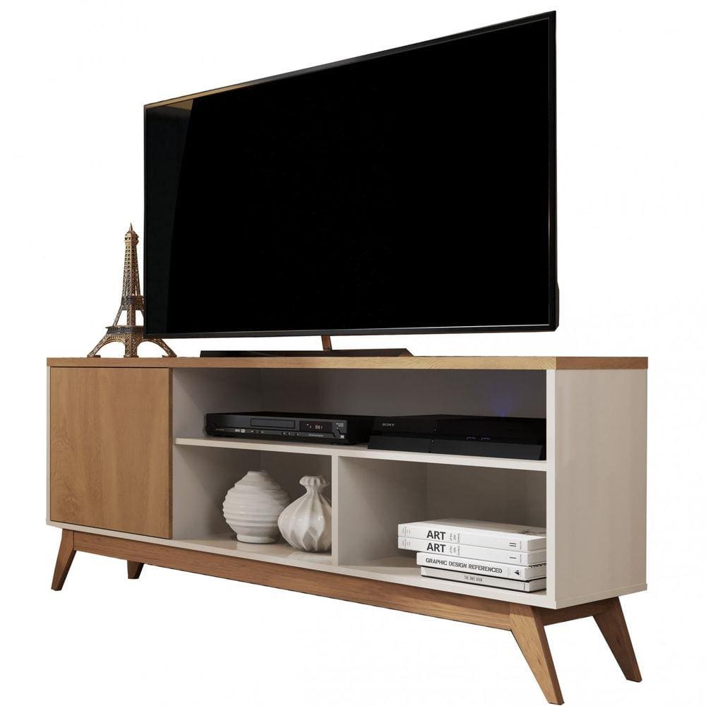 Rack Para TV até 55 Polegadas 1 Porta Retrô Malbec Germai Off White/Nature