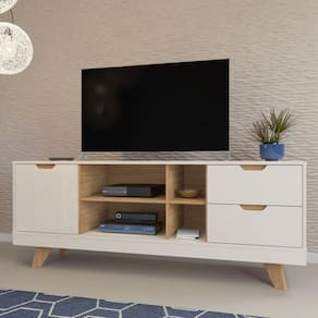 Rack Sala de Estar 1 Porta 2 Gavetas 4 Nichos Michigan Artely Off White/Carvalho
