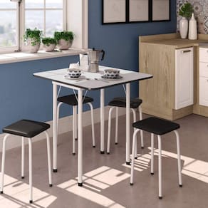 Conjunto Mesa Dobrável 4 Lugares Bona Vita Móveis Branco/Preto