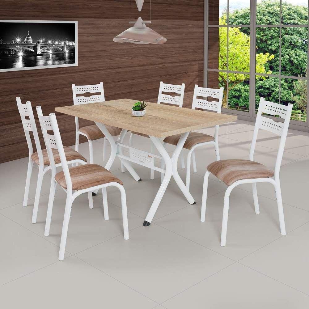 Conjunto de Mesa com 6 Cadeiras Luna Clássica Ciplafe Branco/Capuccino