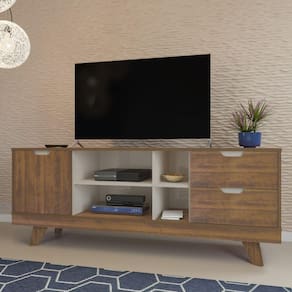 Rack Sala de Estar 1 Porta 2 Gavetas 4 Nichos Michigan Artely Pinho/Off White