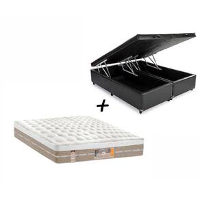 Box Baú Queen Sintético Preto + Colchão Castor Casal Silver Star Mola Pocket Air One Face 158x188x032