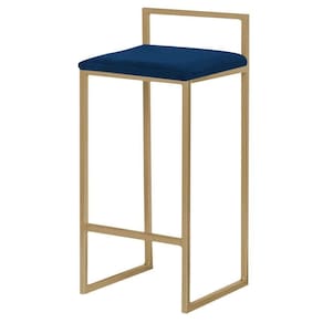 Banqueta Decorativa Jasmine Base Gold Veludo Azul