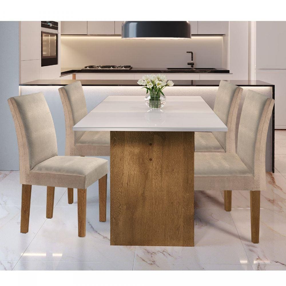 Conjunto Sala de jantar mesa Cronos off white em mdf 8 Cadeira