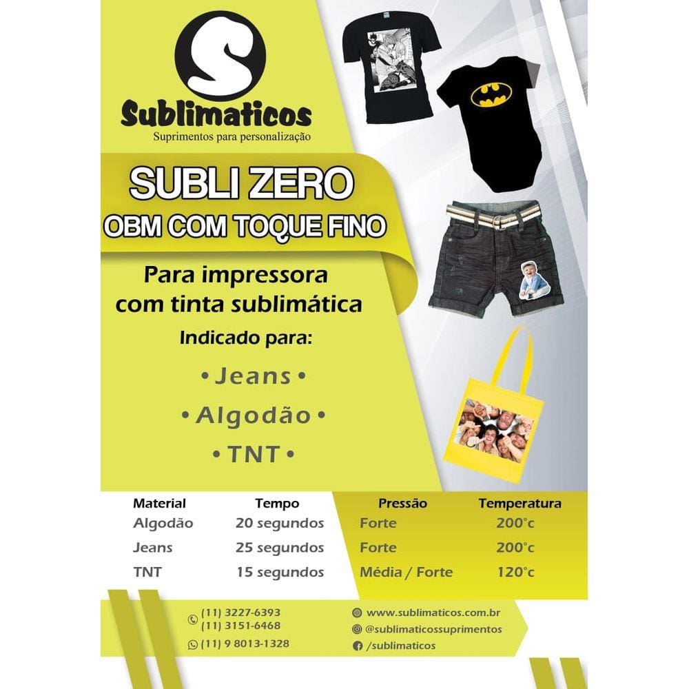 10 Fls Transfers A4 OBM Subli Zero Algodão Colorido