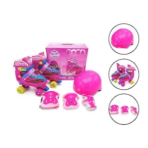 Patins Roller 4 Rodas Com Kit De Proteção Infantil Rosa