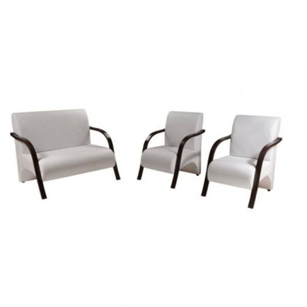 Conjunto Poltronas Venus Braços em Madeira 1 Namoradeira 2 de um Lugar Escritório Tecido Sintetico