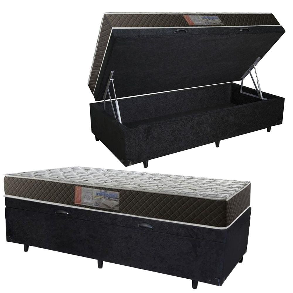 Cama Box Baú Solteiro Colchão Mola Ensacada Acolchões + Box Suede 61x88x188