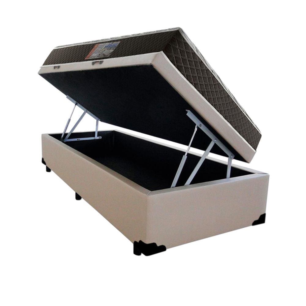 Cama Box Baú Solteiro Colchão Mola Bonnel Acolchões + Box Sintético 61x88x188