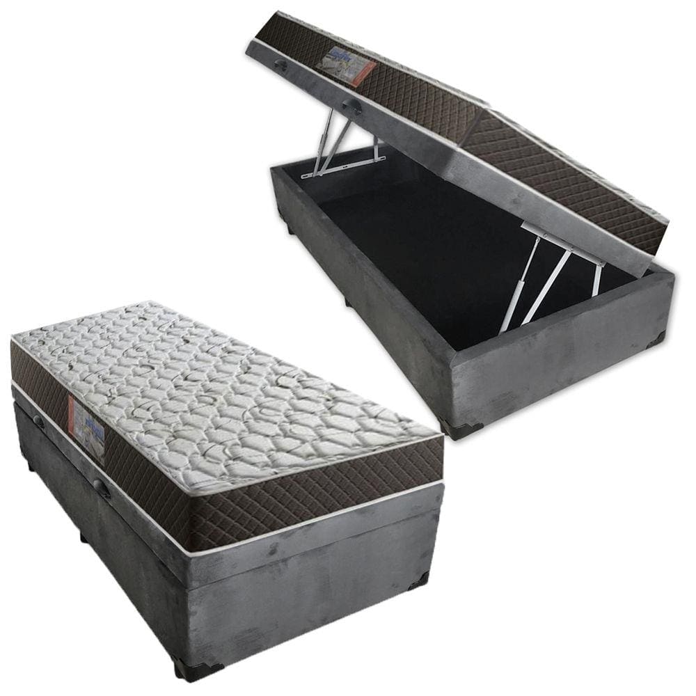 Cama Box Baú Solteiro Colchão Mola Ensacada Acolchões + Box Suede 61x88x188