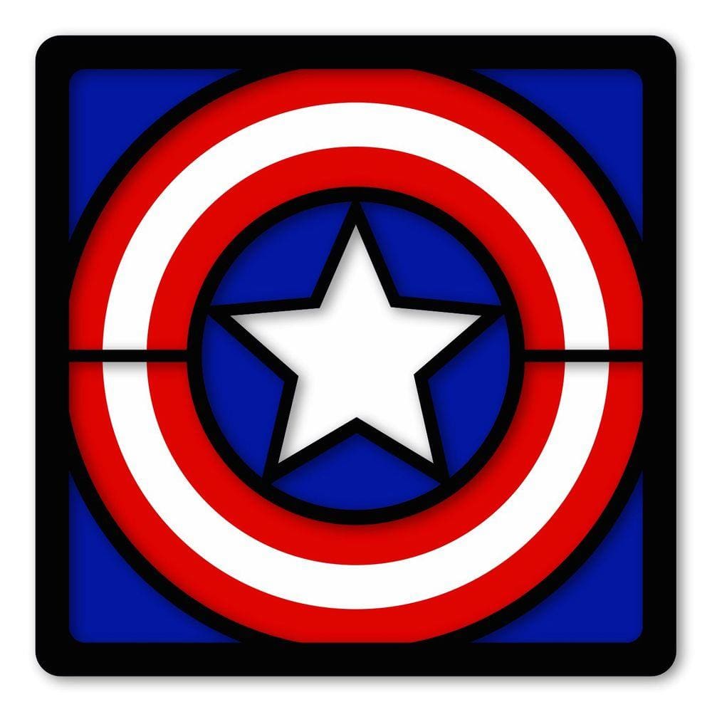 Quadro Decorativo Super Herói 3D Emblema Capitão MDF 21x21cm