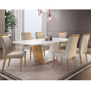 Conjunto Sala de Jantar Mesa Madeira Maciça Medelim e 6 Cadeiras Havana Mobilare Imbuia Natural/Off White/Turim