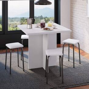 Conjunto Mesa e 4 Bancos Estofados Verona Bona Vita Móveis Branco/Preto