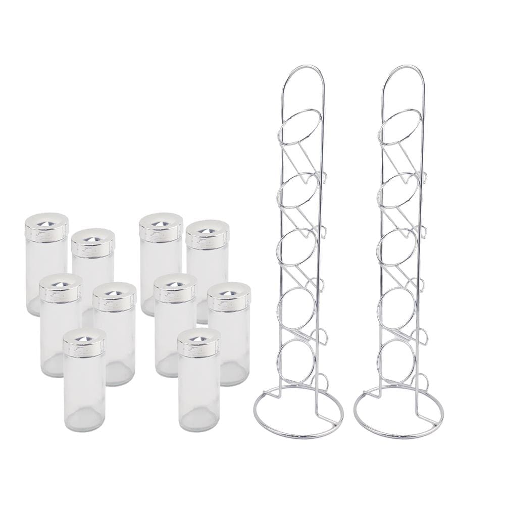 Kit Porta Condimento Com Suporte Vertical e 10 Potes De Vidro