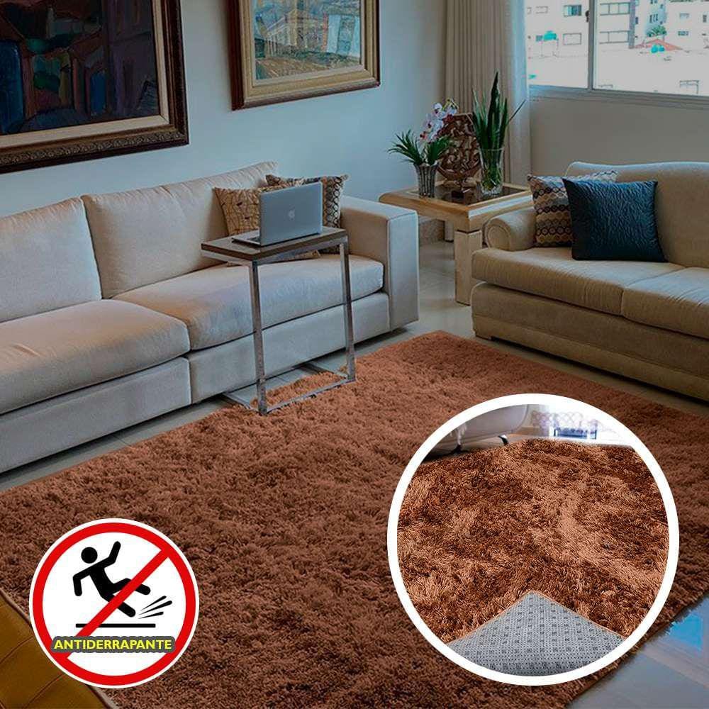 Tapete Sala Quarto e Escritório Peludo Felpudo Shaggy Altura Pelo 40mm Caramelo Casa Dona