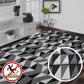 Tapete Jacquard Sala Quarto e Escritório Alto Poder Antiderrapante Preto Cinza e Branco Casa Dona