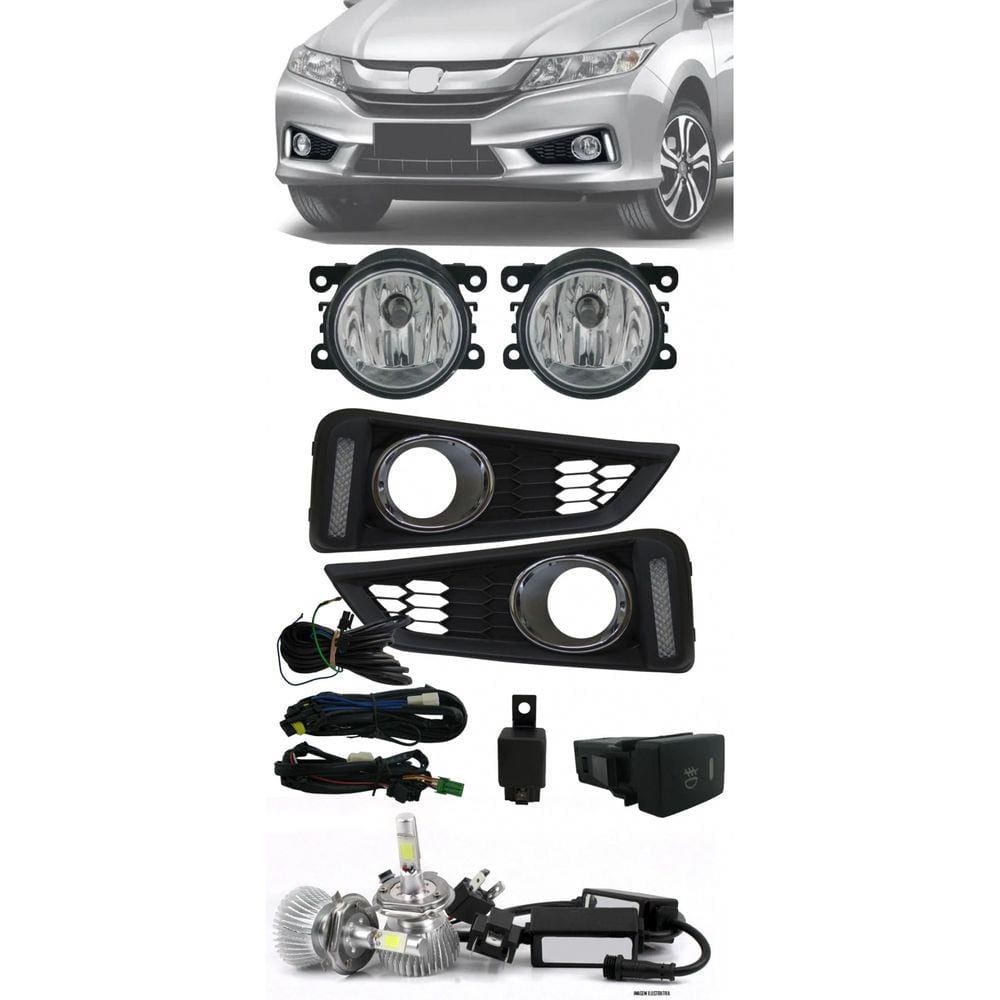 Kit Farol de Milha Neblina Honda Novo City 2014 2015 2016 Com LED DRL + Kit Lâmpada Super LED 6000K
