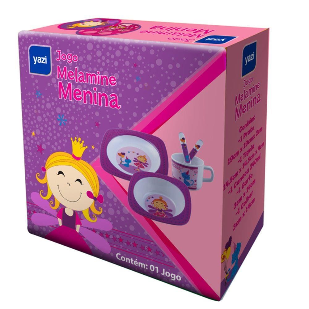 Kit Refeição Jogo Infantil Melamine Menina com Caneca 5 Pçs